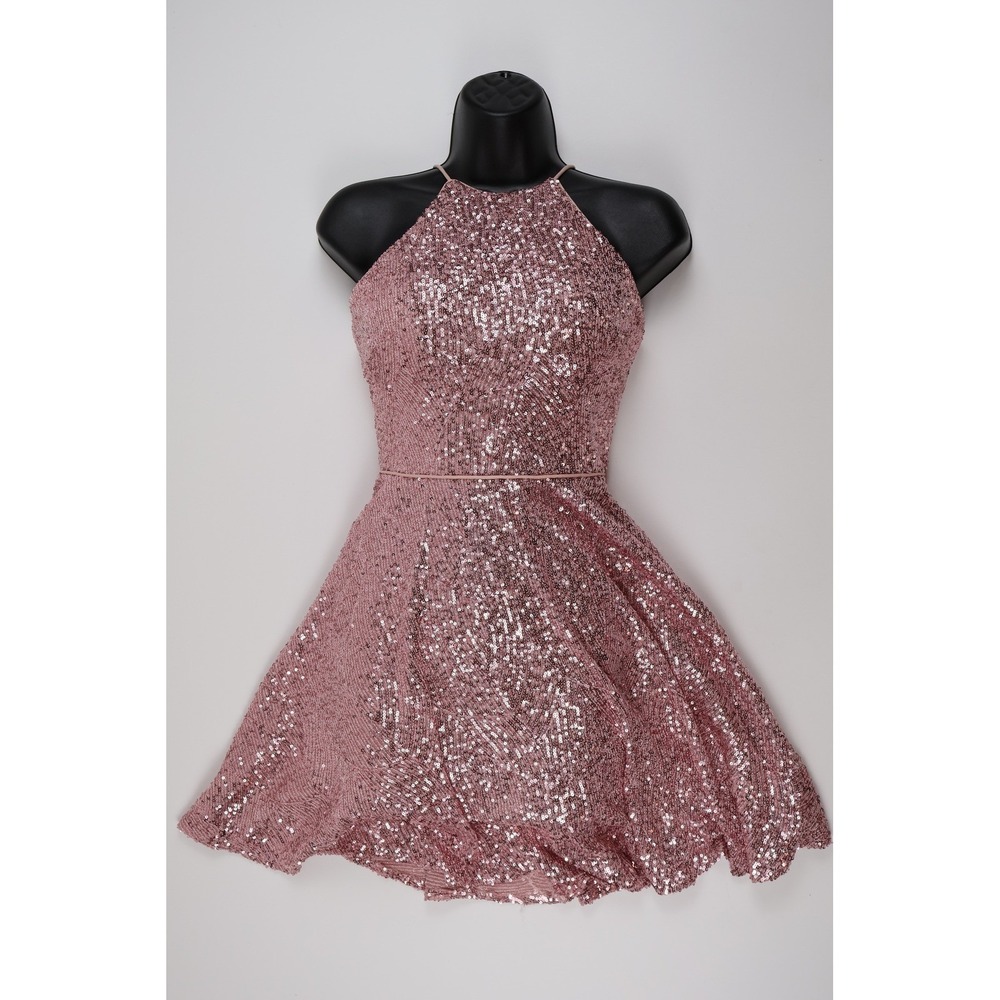 Lucci Lu Dress Halter Sequin Pink Fit Flare Size 2